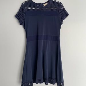 Michael Kors Navy Mesh-Trimmed, Fit & Flare Dress Size 10